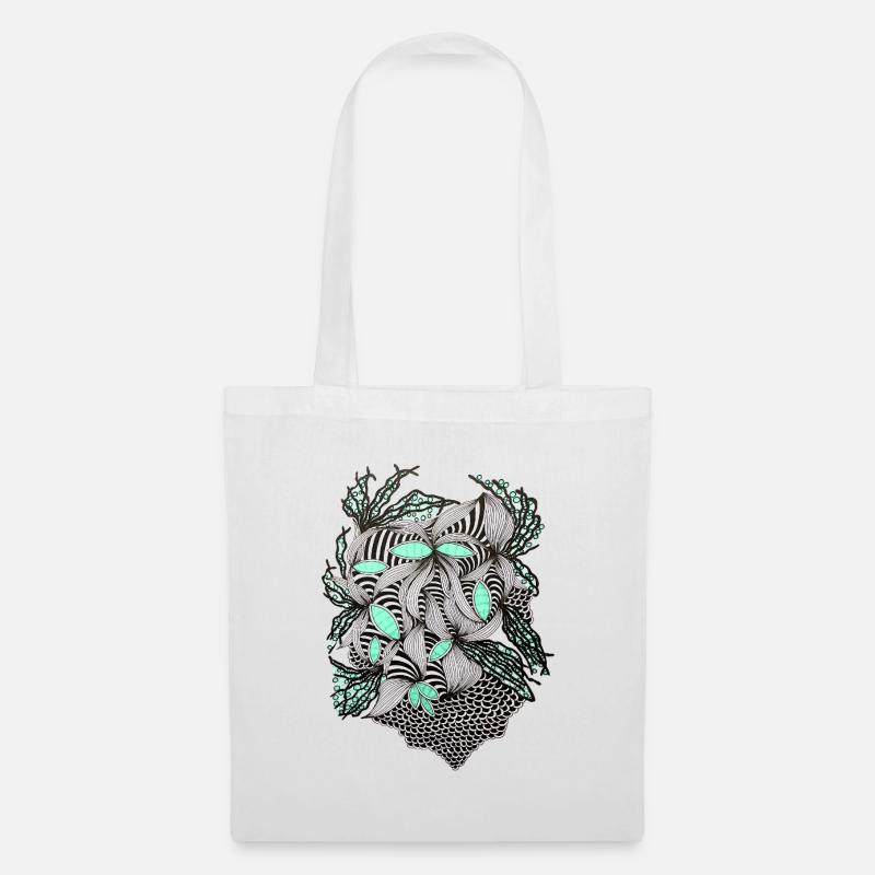 Line Flowers Pattern Mint Accent - Tote Bag - white