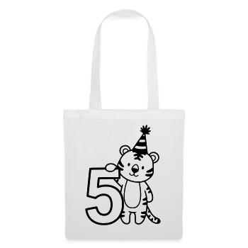 Party-Tiger mit Zahl 5 Cartoon Illustration - Stoffbeutel - Weiß - Vorne