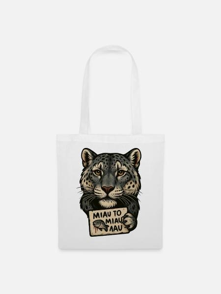 Leopard mit Schild Miau Sign - Stoffbeutel - Weiß