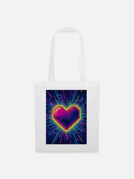 Neon Heart Pulse – Retro-80er-Liebe - Stoffbeutel - Weiß