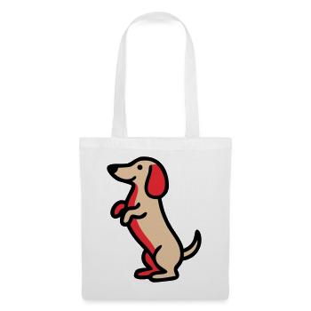 Süßer Dackel Hund Männchen Comic - Stoffbeutel - Weiß - Vorne