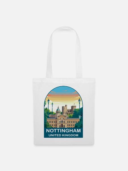 Nottingham Skyline UK Reisekunstillustration - Stoffbeutel - Weiß
