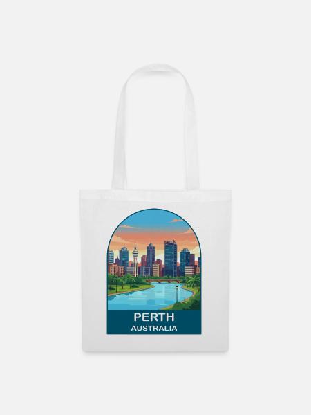 Perth, Australien Swan River Reiseplakat-Kunst - Stoffbeutel - Weiß