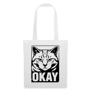 Okay Katze Genervt Schwarz Weiß Design - Stoffbeutel - Weiß - Vorne