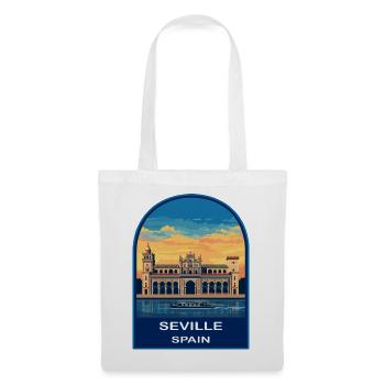 Sevilla, Spanien Plaza de España Retro Sonnenuntergangsabzeichen - Stoffbeutel - Weiß - Vorne