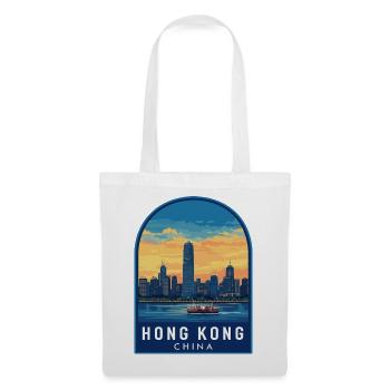 Hong Kong Star Ferry Skyline Retro Sunset Badge - Tote Bag - white - Front