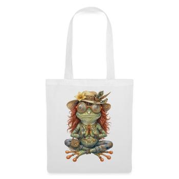 Motif aquarelle : Grenouille bohème méditatrice - Sac en tissu - blanc - Devant