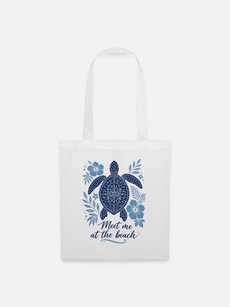 Meet me at the Beach – Schildkröte im Mandala-Stil - Stoffbeutel - Weiß