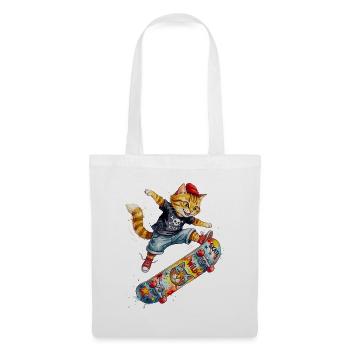 Cool Skating Cat Skateboard Watercolor Design - Stoffbeutel - Weiß - Vorne
