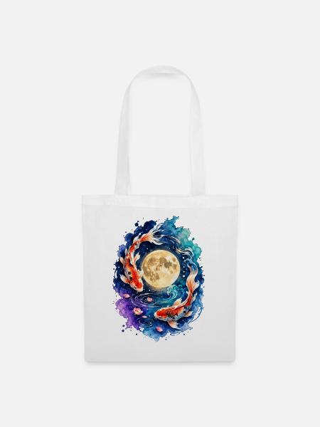 Koi Vollmond Yin Yang Aquarell - Stoffbeutel - Weiß