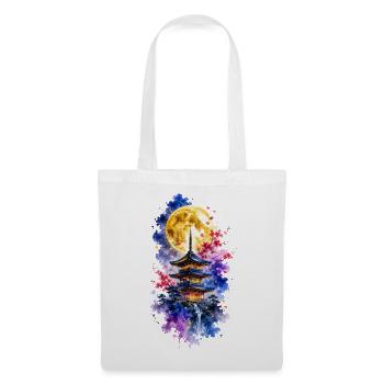 Japan Pagode Vollmond Sakura Aquarell - Stoffbeutel - Weiß - Vorne