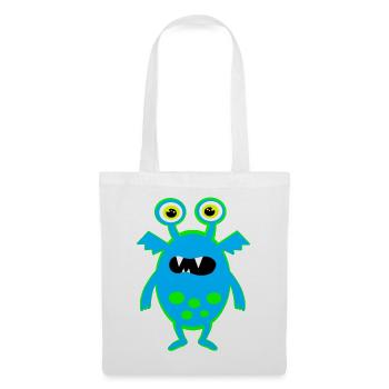 Neonblauer Monster mit großen Augen - Stoffbeutel - Weiß - Vorne