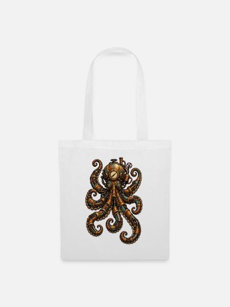 Steampunk Oktopus Uhrwerk - Stoffbeutel - Weiß