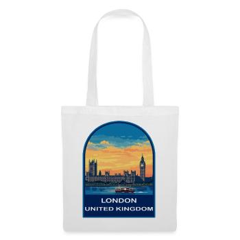 London UK Reiseabzeichen Westminster Big Ben Sonnenuntergang - Stoffbeutel - Weiß - Vorne