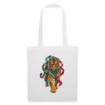 Tiger mit bunten Bändern Ornament - Stoffbeutel - Weiß - Vorne