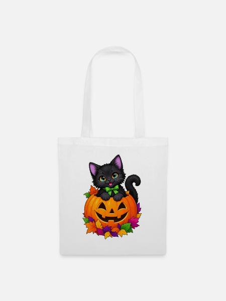 Kätzchen im Kürbis Halloween - Stoffbeutel - Weiß