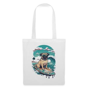 Mops Surf Tropenhund - Stoffbeutel - Weiß - Vorne