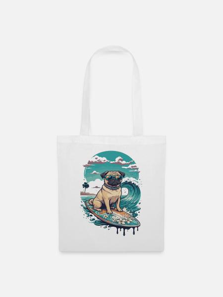 Mops Surf Tropenhund - Stoffbeutel - Weiß