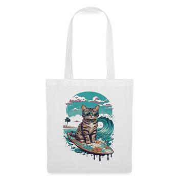 Surfer-Katze in tropischer Welle - Stoffbeutel - Weiß - Vorne