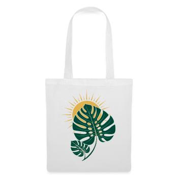 Monstera Blatt mit Sonne – Boho Botanical - Stoffbeutel - Weiß - Vorne