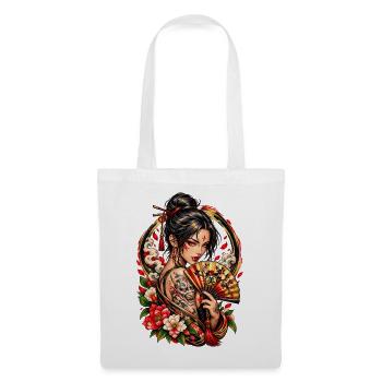 Japanische Kriegerin – Hannya & Fächer - Stoffbeutel - Weiß - Vorne