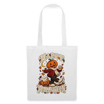 Happy Halloween – Cozy Kürbis mit Kakao und Geist - Stoffbeutel - Weiß - Vorne