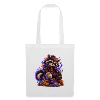 Neon-Waschbär mit Herbstlaub - Stoffbeutel - Weiß - Vorne