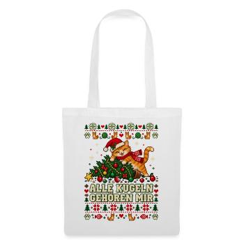 Weihnachtskatze - Alle Kugeln gehören mir - Stoffbeutel - Weiß - Vorne