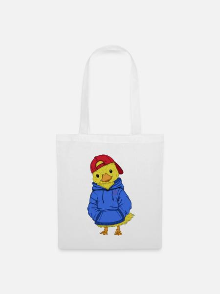 Coole Ente mit Hoodie und Cap - Stoffbeutel - Weiß