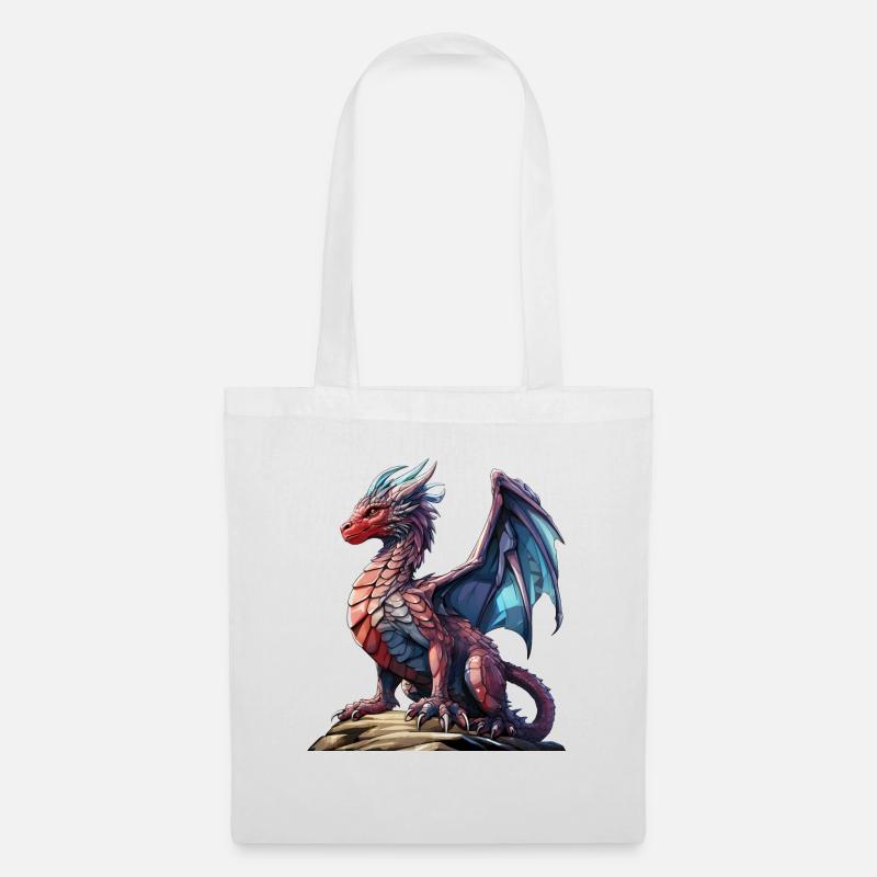 Roter Blauer Drache - Eine Fantasievolle Figur - Stoffbeutel - Weiß