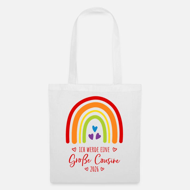Große Cousine 2026 Regenbogen - Stoffbeutel - Weiß