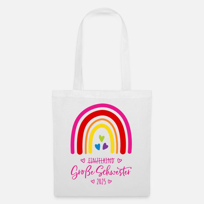 Boho Regenbogen Einzelkind Große Schwester 2025 - Stoffbeutel - Weiß