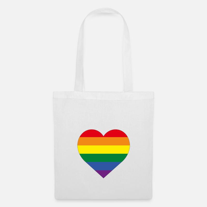 Herz mit LGBTQ+ Pride Flagge - Stoffbeutel - Weiß