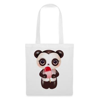 niedlicher Panda mit rotem Eis am Stil - Stoffbeutel - Weiß - Vorne