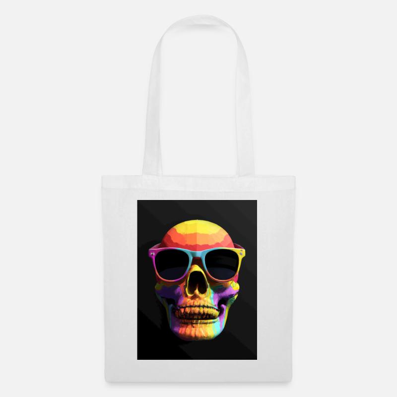Bunter Totenkopf mit Sonnenbrille - Stoffbeutel - Weiß