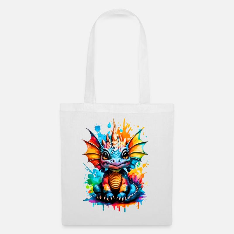 Drache Farbenfroh - Baby Drache - Dragon Head - Stoffbeutel - Weiß
