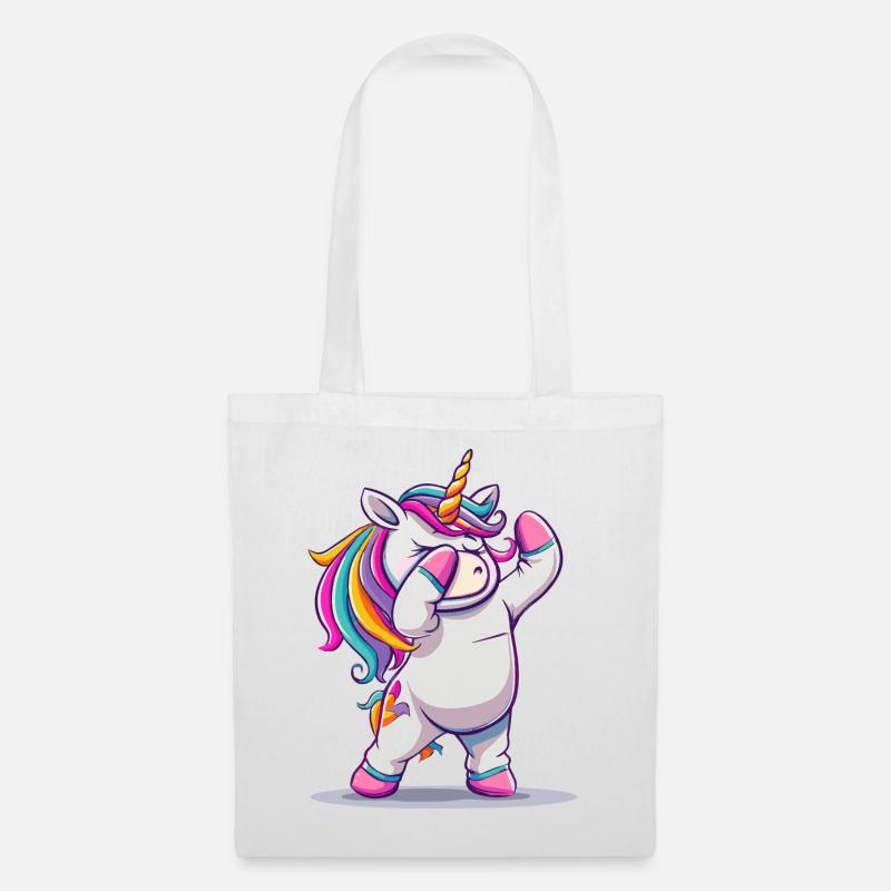 Regenbogen Dab Einhorn - Stoffbeutel - Weiß
