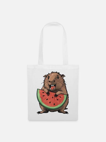Capybara isst Wassermelone - Stoffbeutel - Weiß