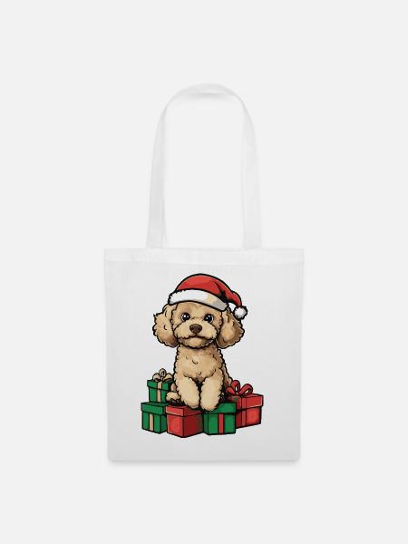 Pudel Hund Weihnachten Geschenke - Stoffbeutel - Weiß