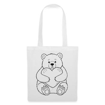 Teddybär mit Herz – kuschelige Liebe - Stoffbeutel - Weiß - Vorne