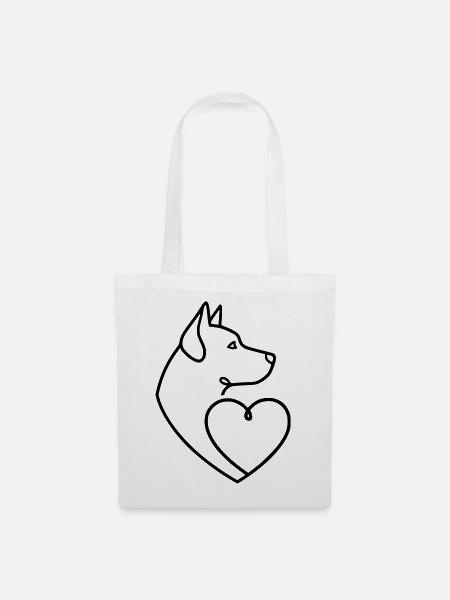 Husky Schäferhund Herz Line Art - Stoffbeutel - Weiß