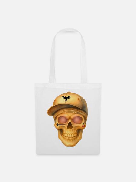 Bronzefarbenes Totenkopf-T-Shirt-Design. - Stoffbeutel - Weiß