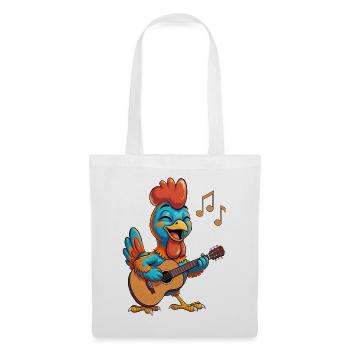 Lustiges Huhn mit Gitarre - Stoffbeutel - Weiß - Vorne