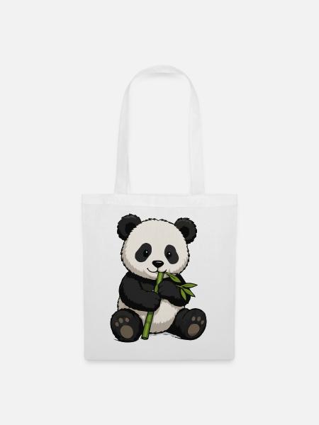 Kuschelpanda mit Bambus - Stoffbeutel - Weiß