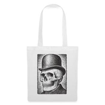 Crâne avec chapeau melon - Sac en tissu - blanc - Devant