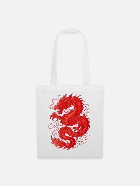 Roter Asiatischer Drache Tattoo Design - Stoffbeutel - Weiß