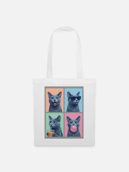 Katzen Russisch Blau Katze - Stoffbeutel - Weiß
