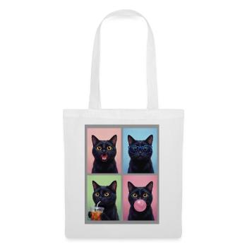Katzen schwarze Katze - Stoffbeutel - Weiß - Vorne