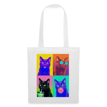 Katzen schwarze Katze - Stoffbeutel - Weiß - Vorne