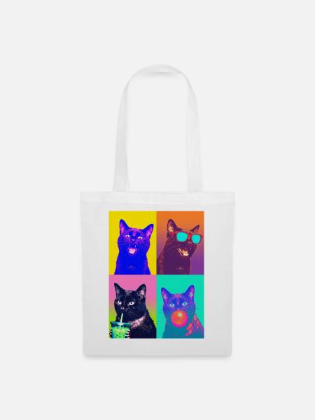Katzen schwarze Katze - Stoffbeutel - Weiß